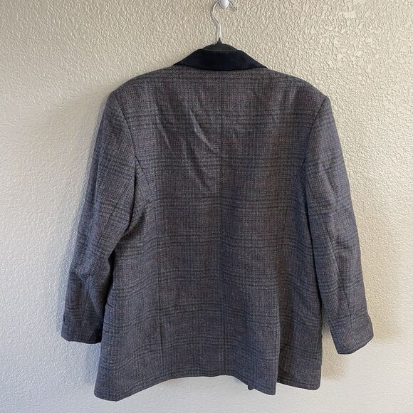 Vintage JL Colebrook Blazer Large Gray Plaid Wool Velvet Collar Academia NWOT - Picture 2 of 12